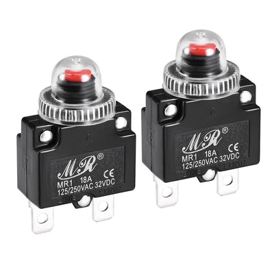 Harfington Uxcell Thermal Circuit Breakers 18A 125/250V AC 32V DC Push Button Reset Overload Protector Switch with Waterproof Cap 2 Pcs