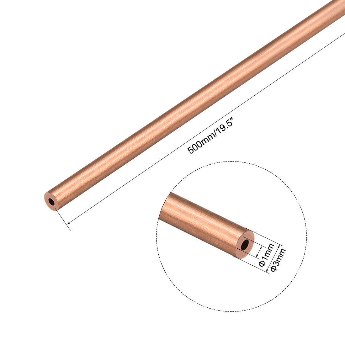 uxcell Uxcell 2Pcs 3mm Outside Diameter x 1mm Inside Diameter 500mm Copper Round Tube Pipe