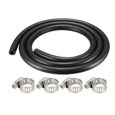 Harfington Uxcell Fuel Line Fuel Hose Rubber  10mm I.D.  1.8M/5.9FT  Diesel Petrol Hose Engine Pipe Tubing with 4 Clamps