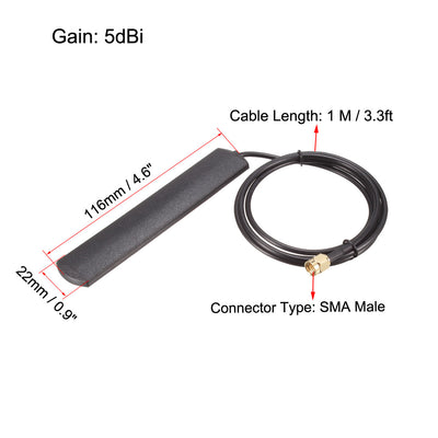 Harfington Uxcell GSM GPRS WCDMA Patch Antenna Adhesive Mount 5dBi 824-960/1710-1990MHz 3G SMA Male Connector RG174 Extension Cable 1M Black