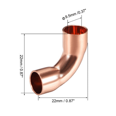 Harfington Uxcell 7.94mm ID 90 Degree Copper Elbow Pipe Fitting Connector 2pcs