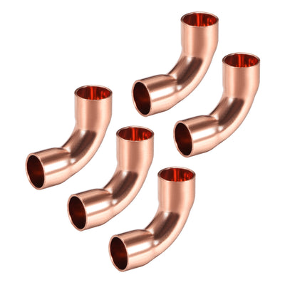 Harfington Uxcell 7.94mm ID 90 Degree Copper Elbow Pipe Fitting Connector 5pcs