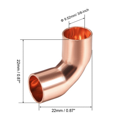Harfington Uxcell 9.53mm ID 90 Degree Copper Elbow Pipe Fitting Connector 2pcs