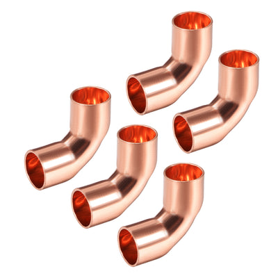 Harfington Uxcell 9.53mm ID 90 Degree Copper Elbow Pipe Fitting Connector 5pcs