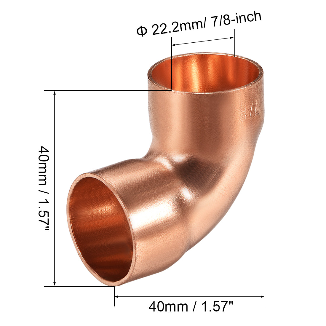 uxcell Uxcell 22.2mm ID 90 Degree Copper Elbow Pipe Fitting Connector 2pcs