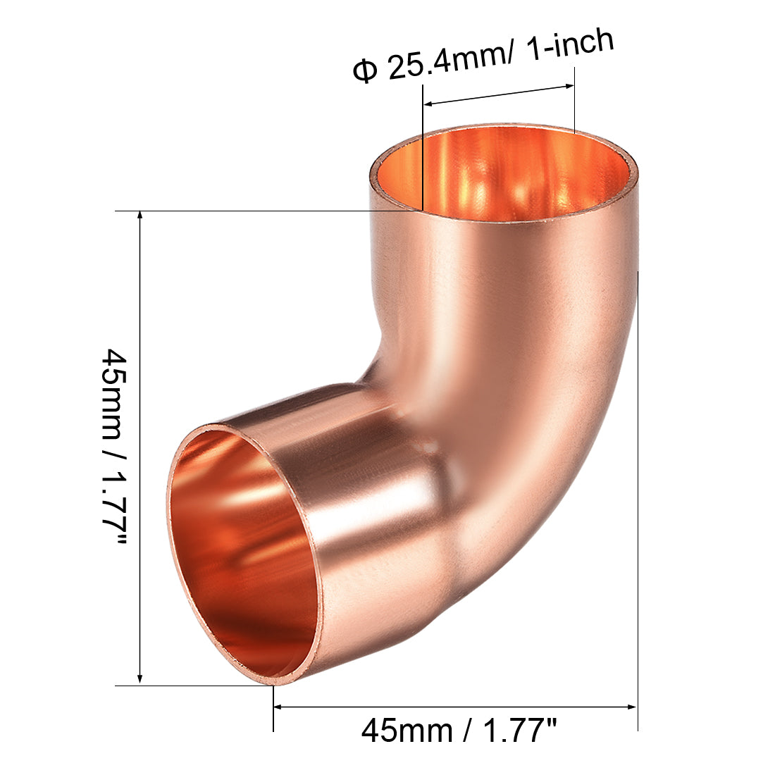 uxcell Uxcell 25.4mm ID 90 Degree Copper Elbow Pipe Fitting 1mm Thick 2pcs