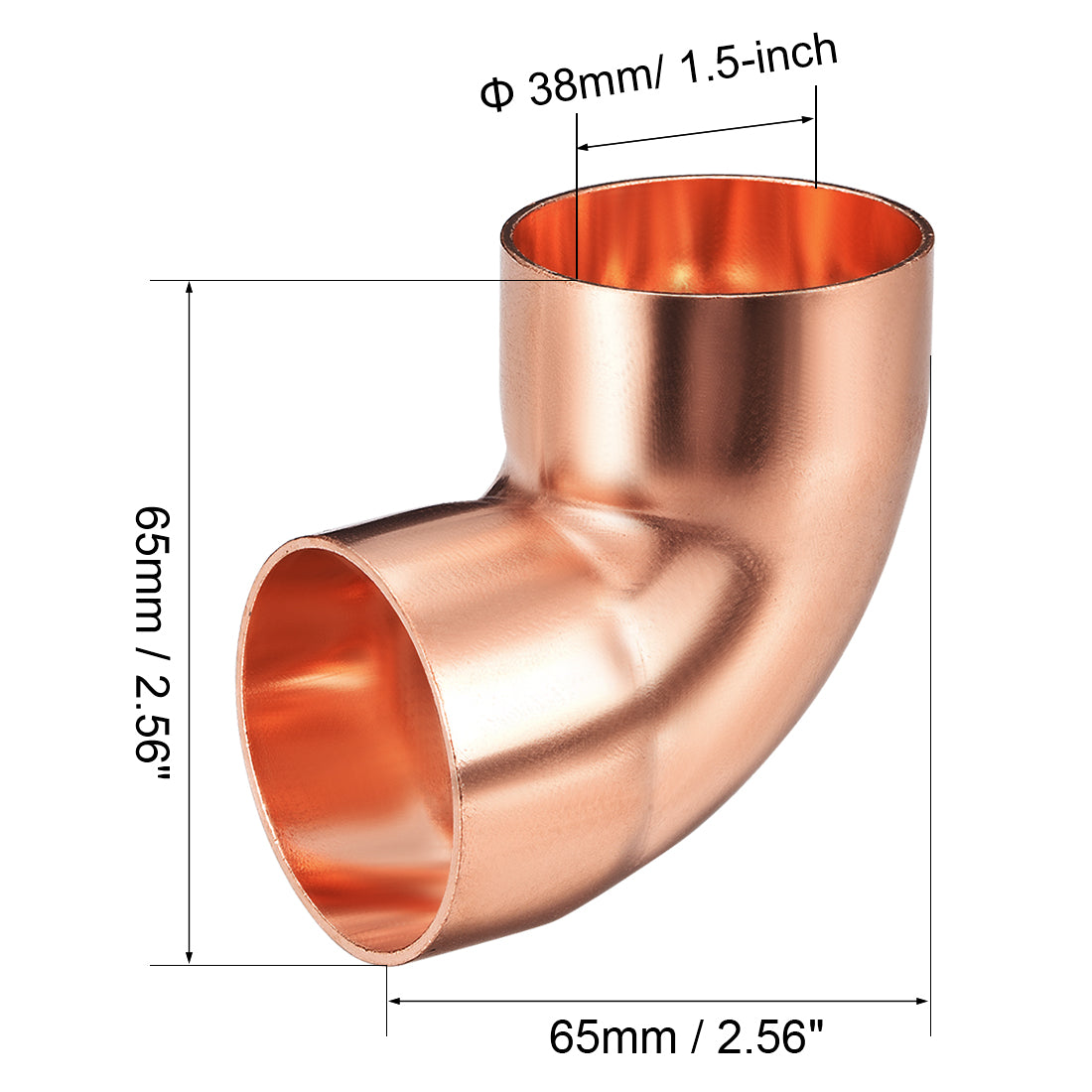 uxcell Uxcell 38mm ID 90 Degree Copper Elbow Pipe Fitting Connector