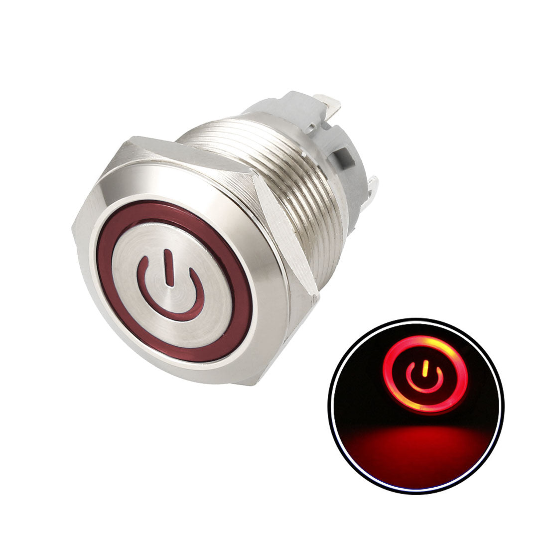 uxcell Uxcell Latching Metal Push Button Switch 19mm Mounting Dia 1NO 24V Red LED Light 1pcs