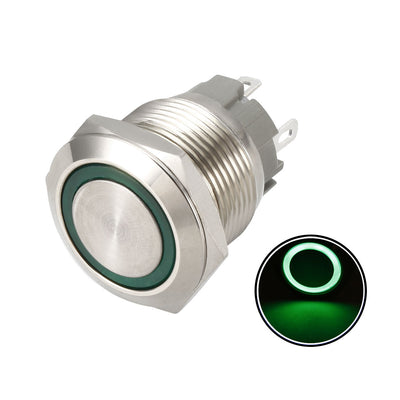 Harfington Uxcell Momentary Metal Push Button Switch 19mm Mounting Dia 1NO 24V Red LED Light 1pcs