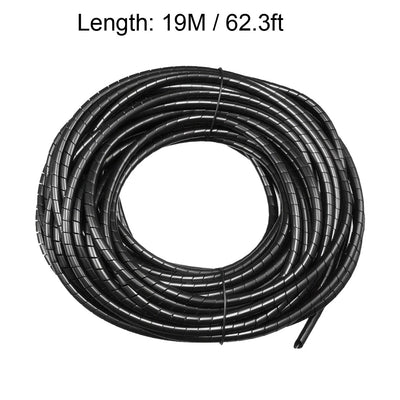 Harfington Uxcell 3mm Flexible Spiral Tube Cable Wire Wrap Manage Cord 19M Length Black