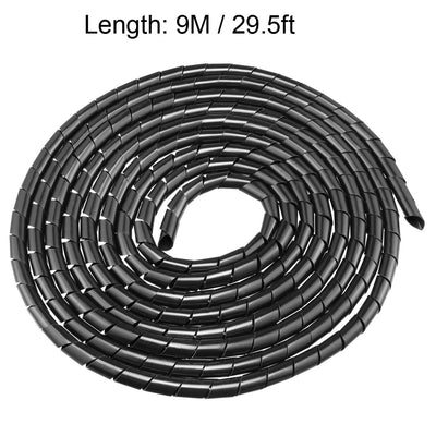 Harfington Uxcell 10mm Flexible Spiral Tube Cable Wire Wrap Computer Manage Cord 9M Length Black