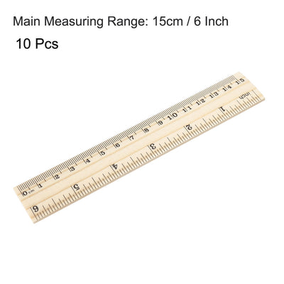 Harfington Uxcell Wood Ruler 15cm 6 Inch 2 Scale Office Rulers Wooden Straight Rulers Measuring Ruler 10pcs