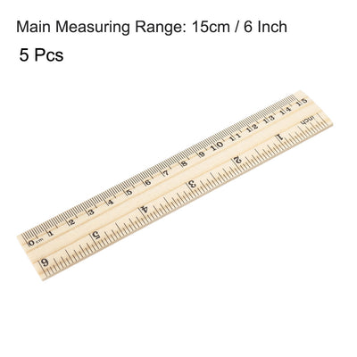 Harfington Uxcell Wood Ruler 15cm 6 Inch 2 Scale Office Rulers Wooden Measuring Ruler 5pcs