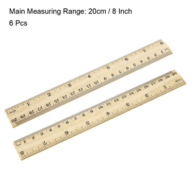 Harfington Uxcell Wood Ruler 20cm 8 Inch 2 Scale Office Rulers Wooden Measuring Ruler 6pcs