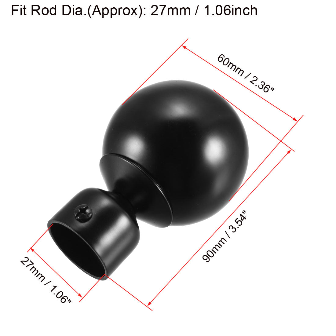 uxcell Uxcell Curtain Rod Finials Iron Ball Cap End for 26-28mm Drapery Pole Black 90mm x 60mm