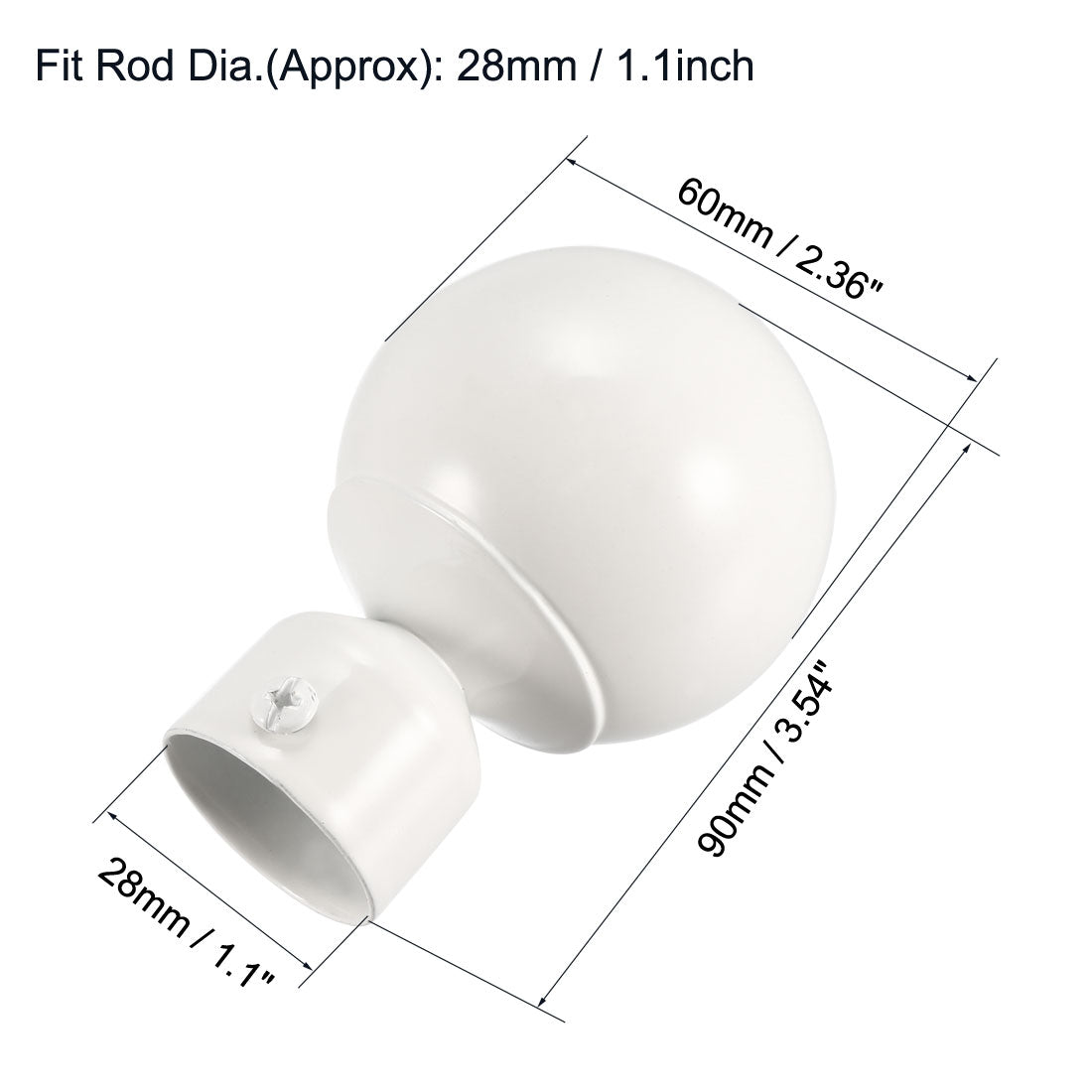 uxcell Uxcell Curtain Rod Finials Iron Ball Cap End for 28mm Drapery Pole White 90mm x 60mm