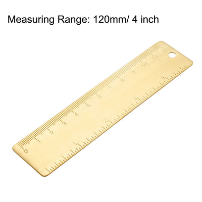 Harfington Uxcell Straight Ruler 120mm 4 Inch Brass Measuring Tool with Hanging Hole