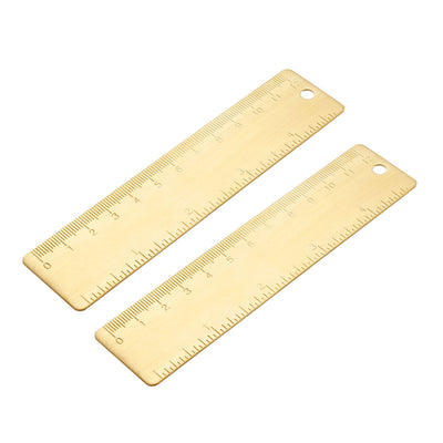 Harfington Uxcell Straight Ruler 120mm 4 Inch Brass Measuring Tool with Hanging Hole 2pcs