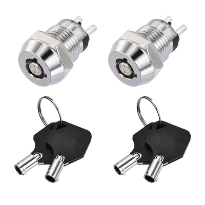 Harfington Uxcell 12mm 2 Positions Key Locking Push Button Switch With 2 Keys NO-OFF Silver Tone 2pcs