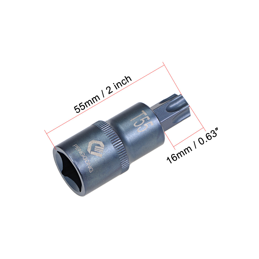 uxcell Uxcell 1/2" Drive x T55 Torx Bit Socket, S2 Steel Bits, CR-V Sockets Metric 2" Length (For Hand Use Only) 2pcs