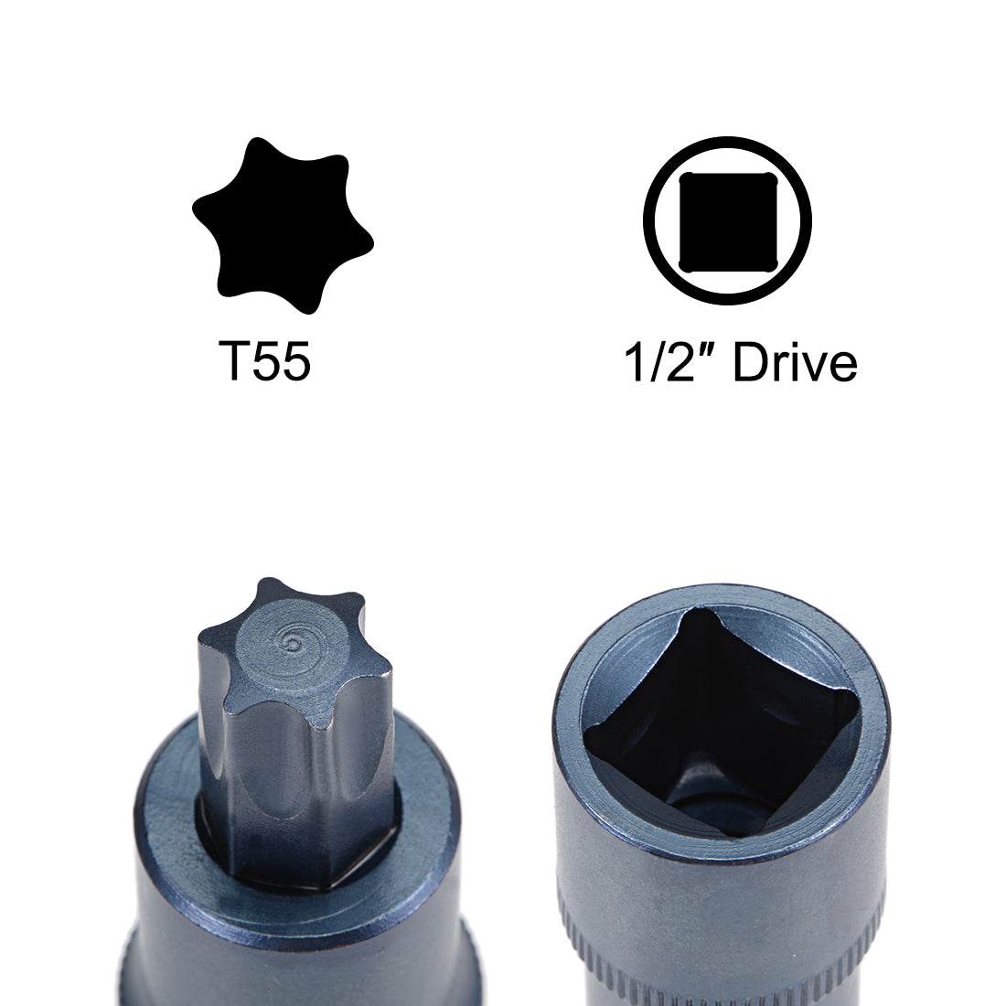 uxcell Uxcell 1/2" Drive x T55 Torx Bit Socket, S2 Steel Bits, CR-V Sockets Metric 2" Length (For Hand Use Only) 2pcs