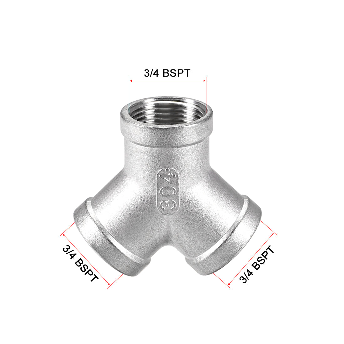 uxcell Uxcell Stainless Steel 304 Cast Pipe Fitting 3/4 BSPT Female Class 150 Y  Shaped Connector Coupler