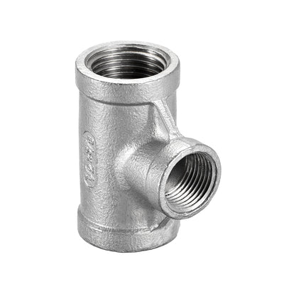 Harfington Uxcell Stainless Steel 304 Cast  Pipe Fitting 1/2 BSPT x 3/8 BSPT x 1/2 BSPT Female Tee Shaped Connector Coupler