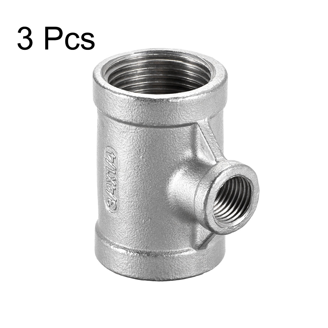 uxcell Uxcell Stainless Steel 304 Cast  Pipe Fitting 3/4 BSPT x 1/4 BSPT x 3/4 BSPT Female Tee Shaped Connector Coupler 3pcs