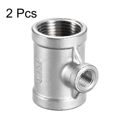 Harfington Uxcell Stainless Steel 304 Cast  Pipe Fitting 1 BSPT x 1/4 BSPT x 1 BSPT Female Tee Shaped Connector Coupler 2pcs