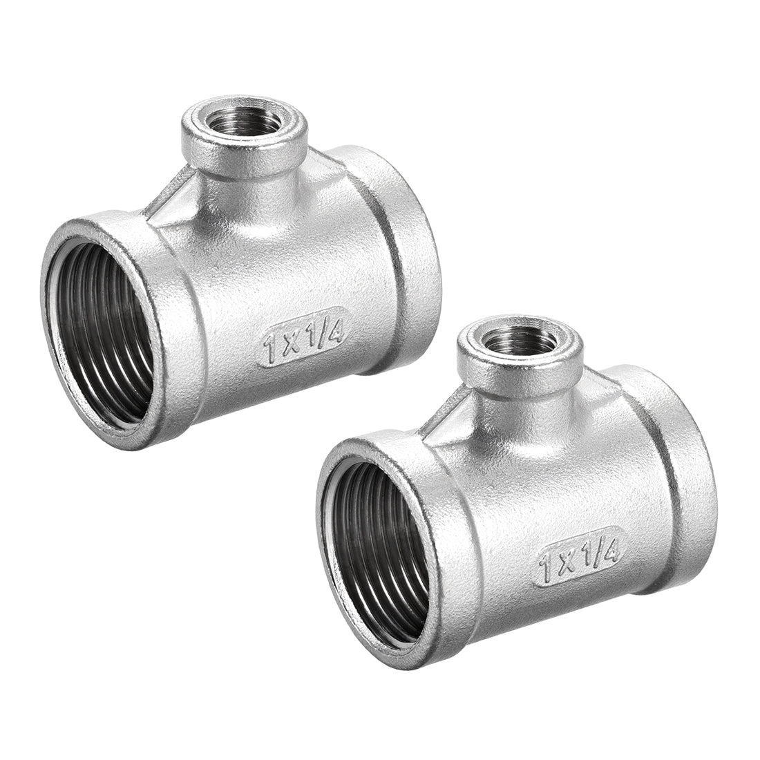 uxcell Uxcell Stainless Steel 304 Cast  Pipe Fitting 1 BSPT x 1/4 BSPT x 1 BSPT Female Tee Shaped Connector Coupler 2pcs