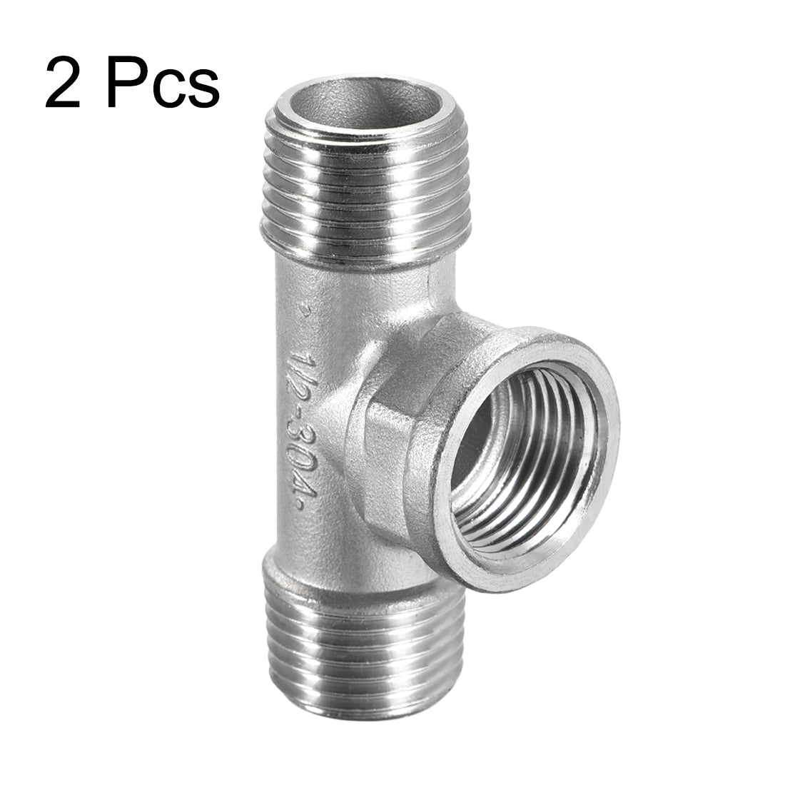 uxcell Uxcell Stainless Steel 304 Cast  Pipe Fitting 1/2 BSPT Male x 1/2 BSPT Femalex 1/2 BSPT Male Tee Shaped Connector Coupler 2pcs