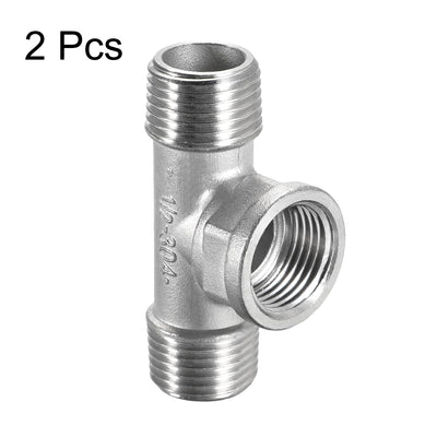 Harfington Uxcell Stainless Steel 304 Cast  Pipe Fitting 1/2 BSPT Male x 1/2 BSPT Femalex 1/2 BSPT Male Tee Shaped Connector Coupler 2pcs
