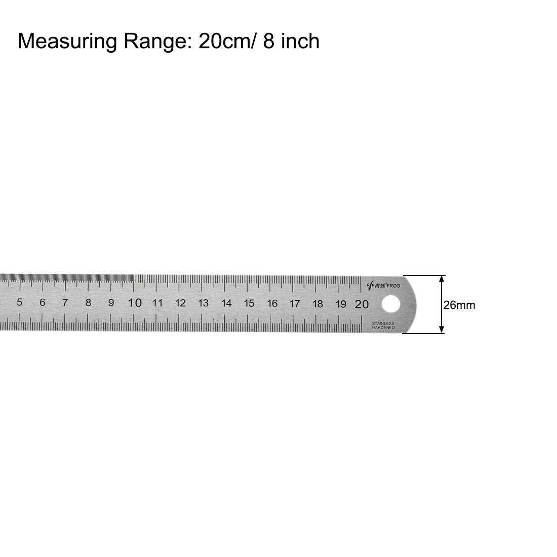 uxcell Uxcell Straight Ruler 20cm 8 Inch Metric Stainless Steel Measuring Tool with Hanging Hole