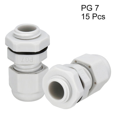 Harfington Uxcell PG7 Cable Gland Waterproof Plastic Joint Adjustable Locknut White for 3mm-6.5mm Dia Cable Wire 15 Pcs