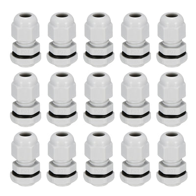 Harfington Uxcell PG7 Cable Gland Waterproof Plastic Joint Adjustable Locknut White for 3mm-6.5mm Dia Cable Wire 15 Pcs