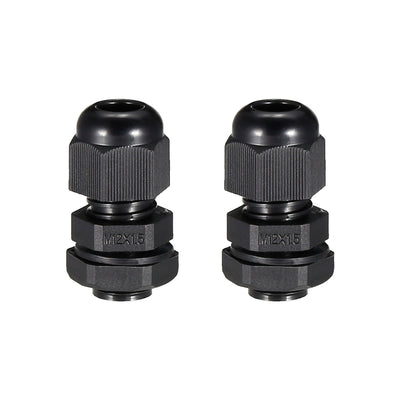 Harfington Uxcell M12 Cable Gland Waterproof Plastic Joint Adjustable Locknut Black for 3mm-6.5mm Dia Cable Wire 2 Pcs