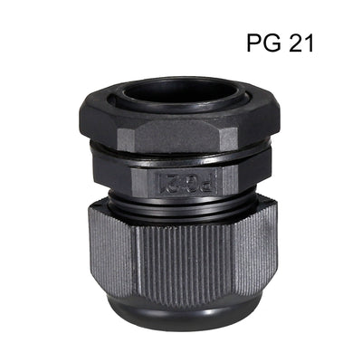 Harfington Uxcell PG21 Cable Gland Waterproof Plastic Joint Adjustable Locknut Black for 12mm-18mm Dia Cable Wire 2 Pcs