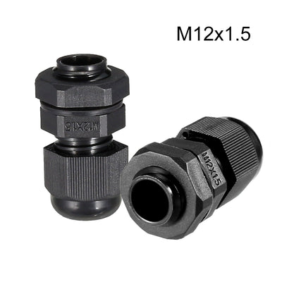 Harfington Uxcell M12 Cable Gland Waterproof Plastic Joint Adjustable Locknut Black for 2mm-5mm Dia Cable Wire