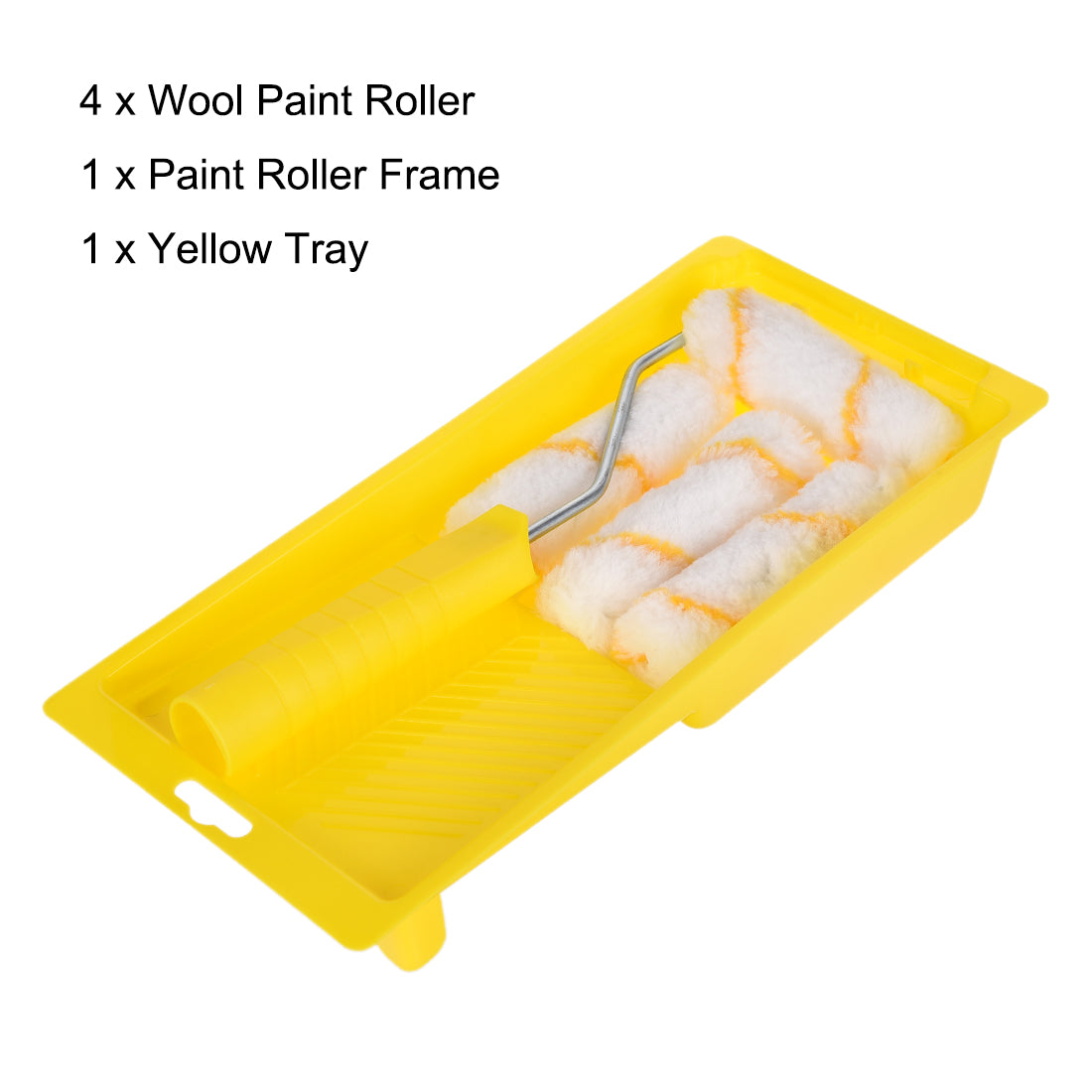 uxcell Uxcell Paint Roller Kit, 4 Inch 4xWool Paint Roller Covers, 1xPaint Roller Frame, 1xPaint Roller Tray, 7Pcs