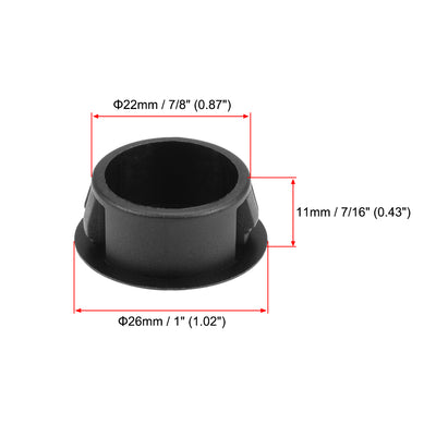 Harfington Uxcell Hole Plugs Black Plastic 22mm(7/8-inch) Snap in Locking Hole Tube Fastener Cover Flush Type Panel Plugs 25 Pcs