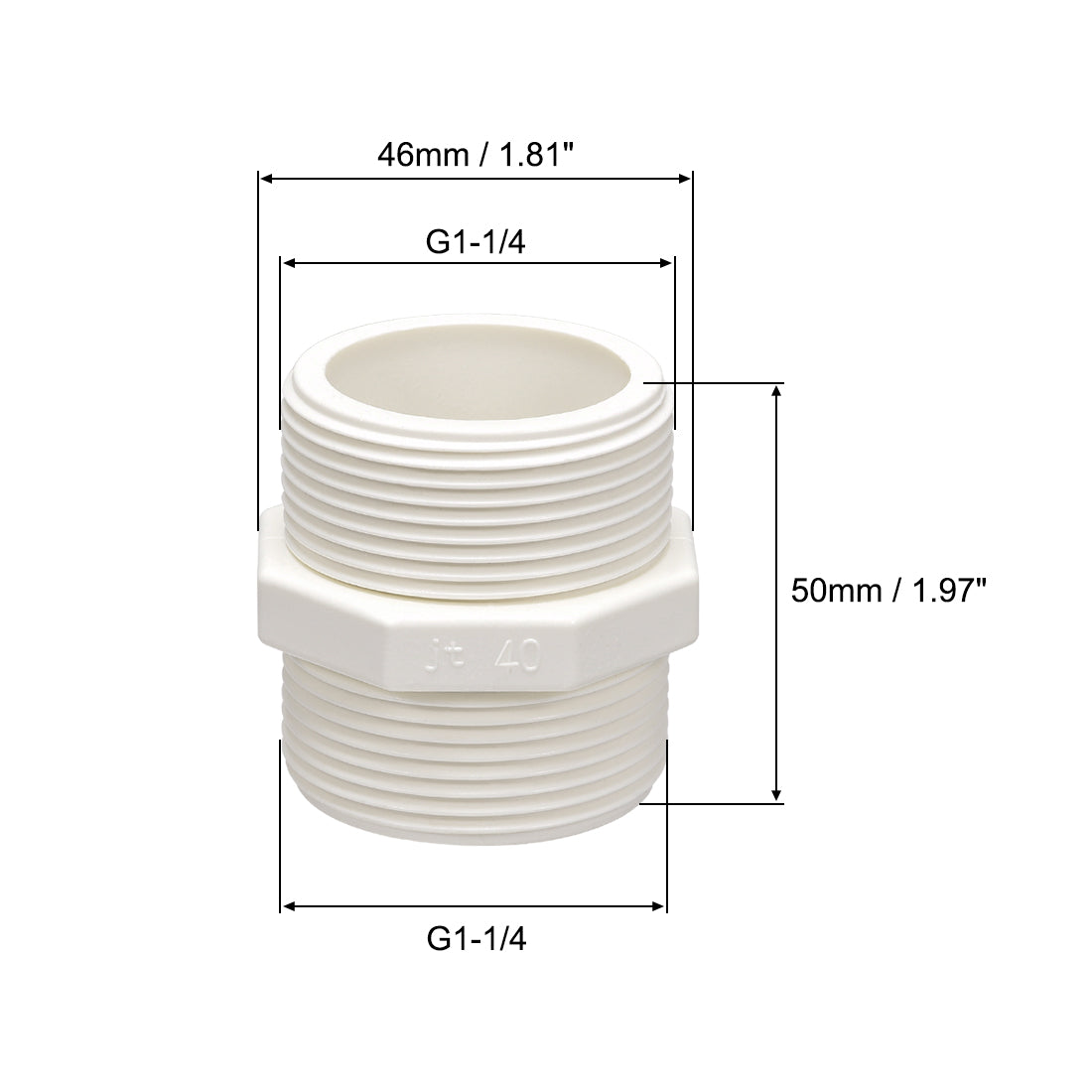 uxcell Uxcell PVC Pipe Fitting Hex Nipple G1-1/4 x G1-1/4 Male Thread Adapter Connector 2pcs
