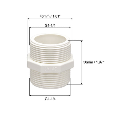 Harfington Uxcell PVC Pipe Fitting Hex Nipple G1-1/4 x G1-1/4 Male Thread Adapter Connector 2pcs