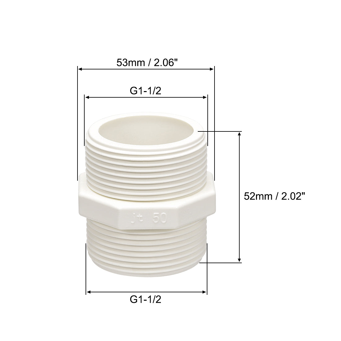 uxcell Uxcell PVC Pipe Fitting Hex Nipple G1-1/2 x G1-1/2 Male Thread Adapter Connector 2pcs