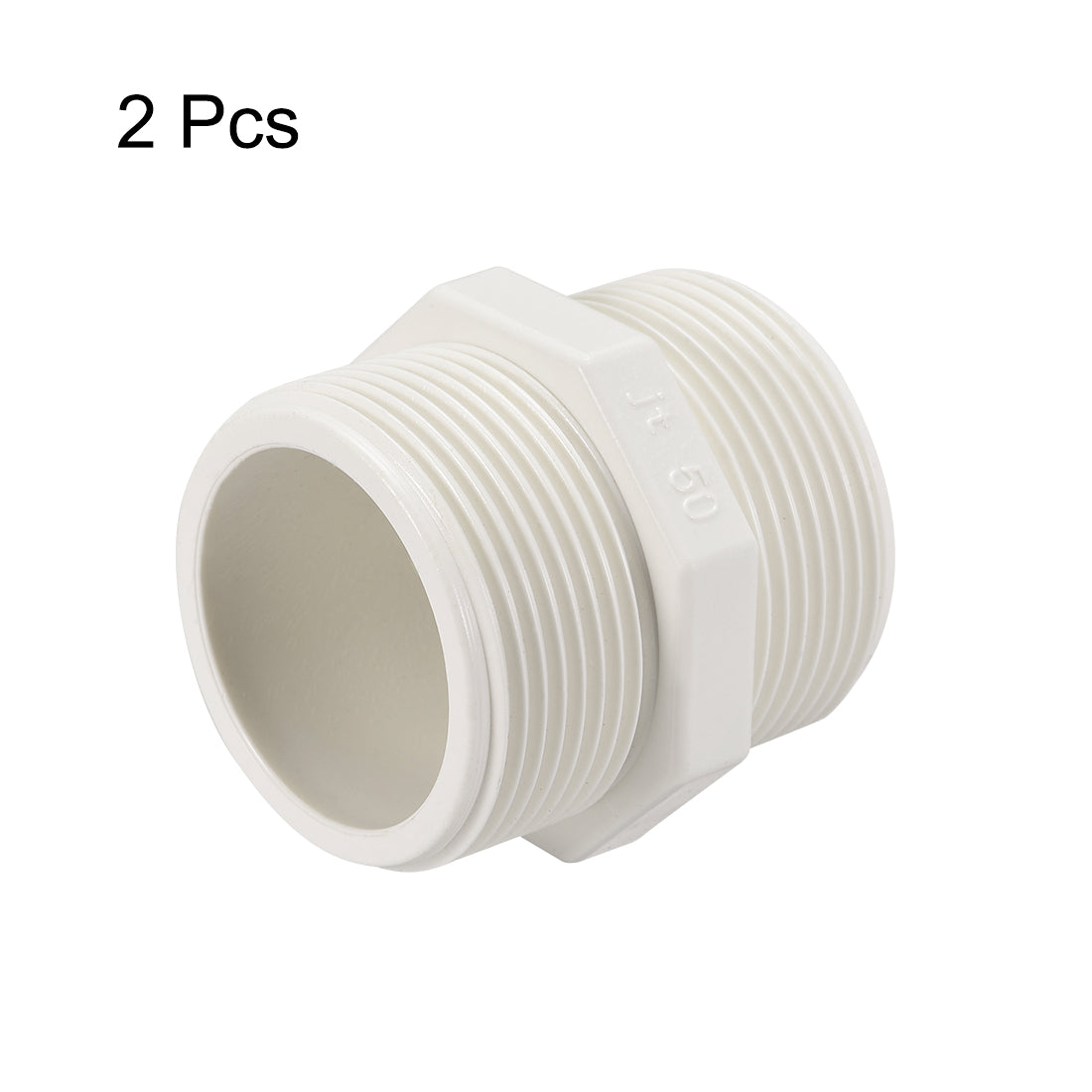 uxcell Uxcell PVC Pipe Fitting Hex Nipple G1-1/2 x G1-1/2 Male Thread Adapter Connector 2pcs