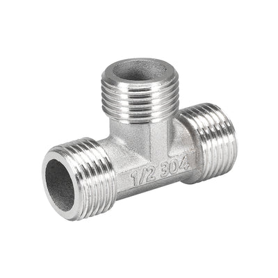 Harfington Uxcell Stainless Steel 304 Cast  Pipe Fitting G1/2 Male Tee Shaped Connector Coupler