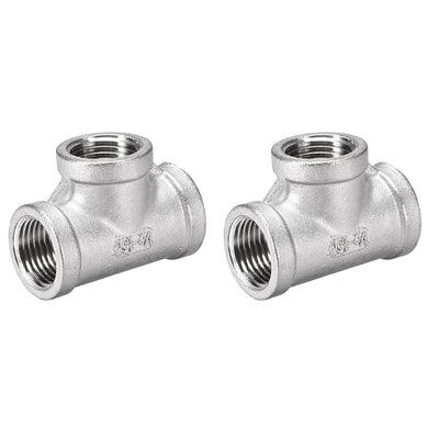 Harfington Uxcell Stainless Steel 304 Cast  Pipe Fitting 1/2BSPT Female Thread Class 150 Tee Shaped Connector Coupler 2pcs