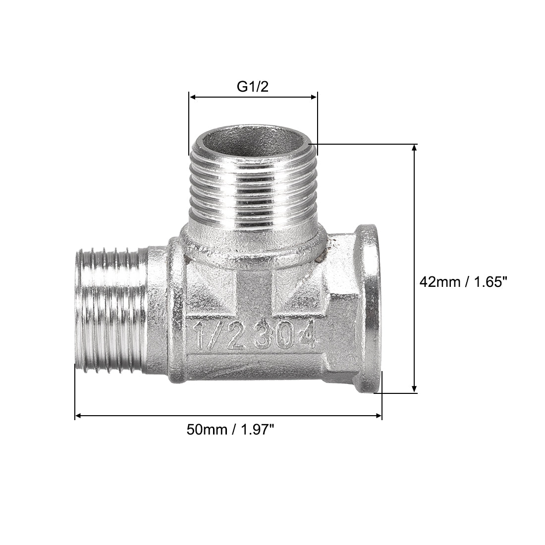 uxcell Uxcell Stainless Steel 304 Cast  Pipe Fitting G1/2 Male x G1/2 Male x G1/2 Female Tee Shaped Connector Coupler