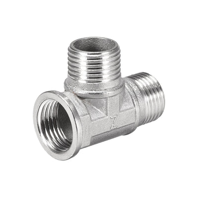 Harfington Uxcell Stainless Steel 304 Cast  Pipe Fitting G1/2 Male x G1/2 Male x G1/2 Female Tee Shaped Connector Coupler