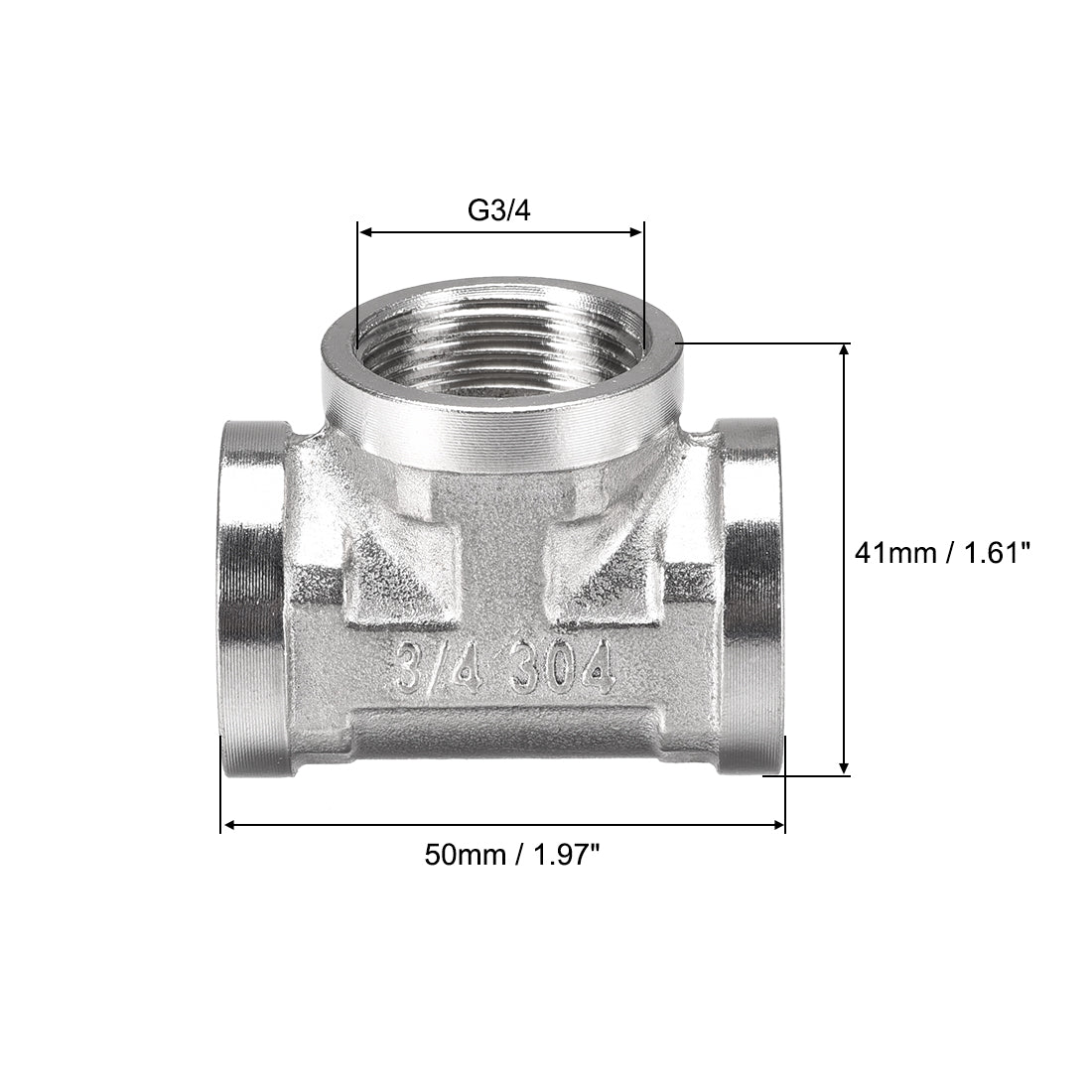 uxcell Uxcell Stainless Steel 304 Cast  Pipe Fitting G3/4 Female Thread Tee Shaped Connector Coupler