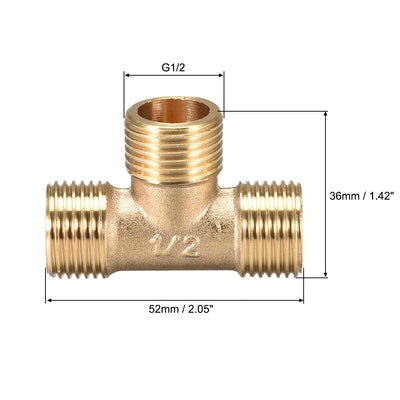 Harfington Uxcell Brass Tee Pipe Fitting G1/2 Male Thread T Shaped Connector Coupler